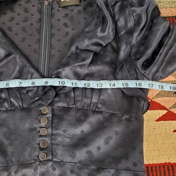 The Kooples Paisley Jacquard Frilly Ruffle Hem Mini Dress Sz 2 Viscose Silk‎ - Picture 8 of 12